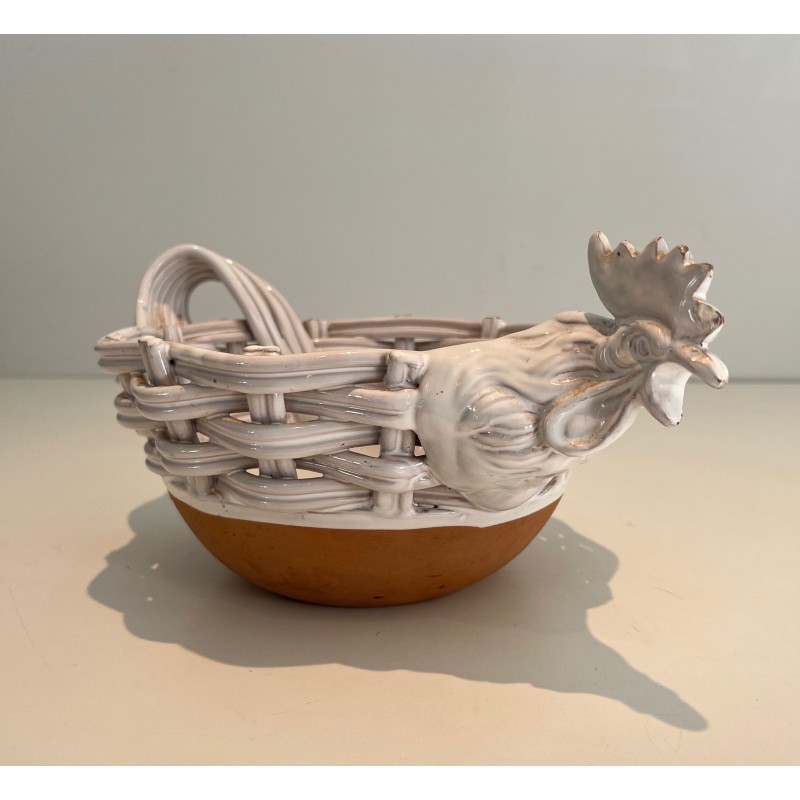 Ceramic Fruit Bowl in the Form of a Hen, French Work, Circa 1970
