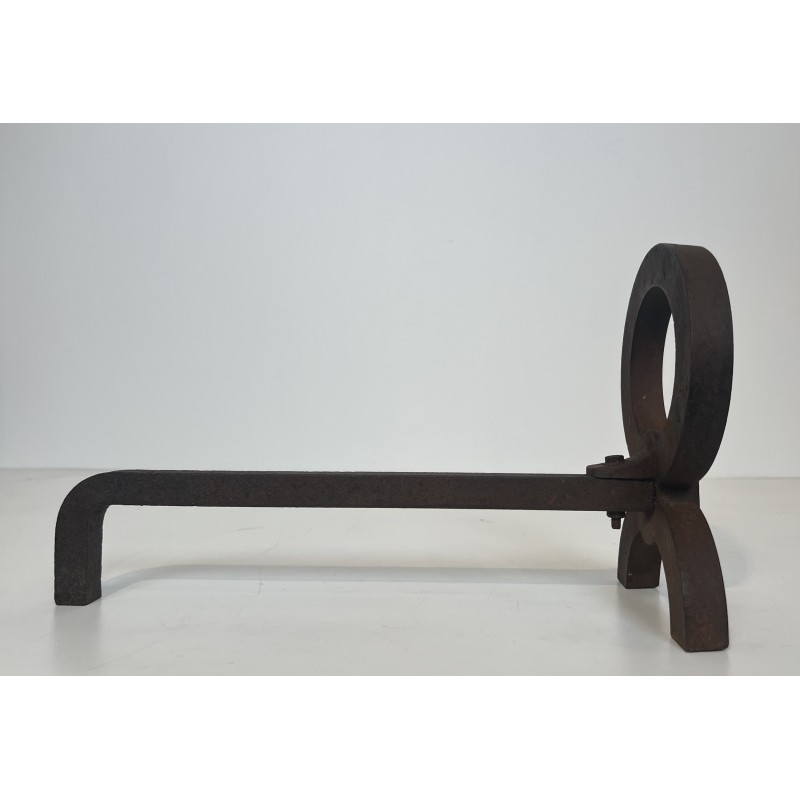 Paire de Chenets Modernistes en Fer Forgé, dans le Goût de Jacques Adnet, Travail Français, Vers 1950