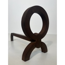 Paire de Chenets Modernistes en Fer Forgé, dans le Goût de Jacques Adnet, Travail Français, Vers 1950