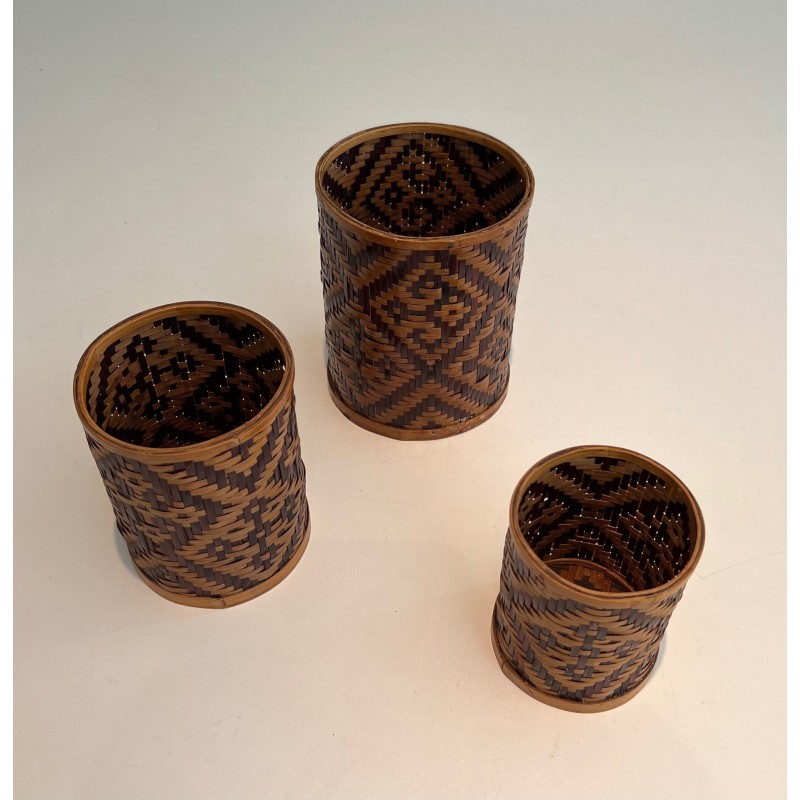 Suite de 3 Pots à Crayons en Marqueterie de Paille