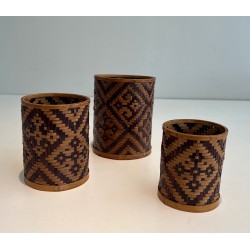 Suite de 3 Pots à Crayons en Marqueterie de Paille