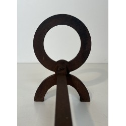 Paire de Chenets Modernistes en Fer Forgé, dans le Goût de Jacques Adnet, Travail Français, Vers 1950
