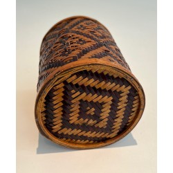 Set of Three Nesting Straw Marquetry Pen Pots, French Work, Circa 1930