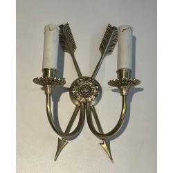 Paire d'Appliques Bronze aux Flèches Croisées Style Empire | Travail Français, vers 1950