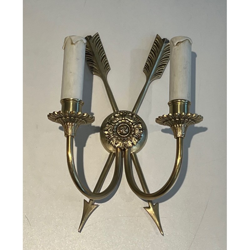 Paire d'Appliques Bronze aux Flèches Croisées Style Empire | Travail Français, vers 1950
