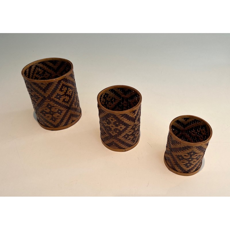 Suite de 3 Pots à Crayons en Marqueterie de Paille