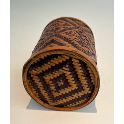 Set of Three Nesting Straw Marquetry Pen Pots, French Work, Circa 1930