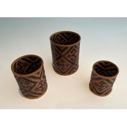 Set of Three Nesting Straw Marquetry Pen Pots, French Work, Circa 1930