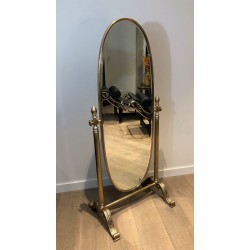 Important Miroir Psyché de Style Empire en Bronze et Laiton, Travail Français, Vers 1880