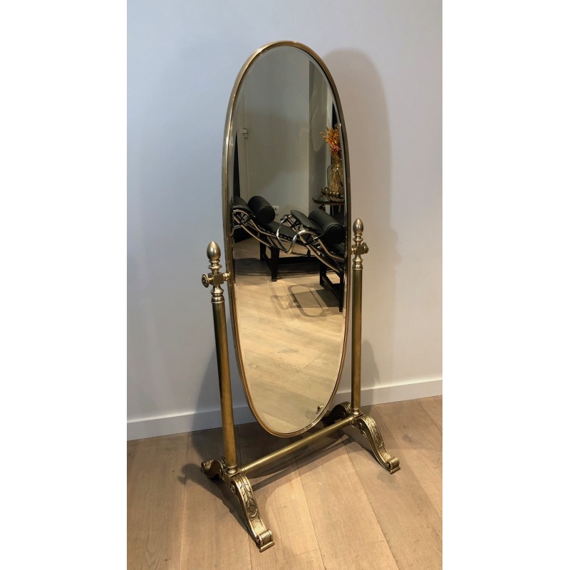 Important Miroir Psyché de Style Empire en Bronze et Laiton, Travail Français, Vers 1880