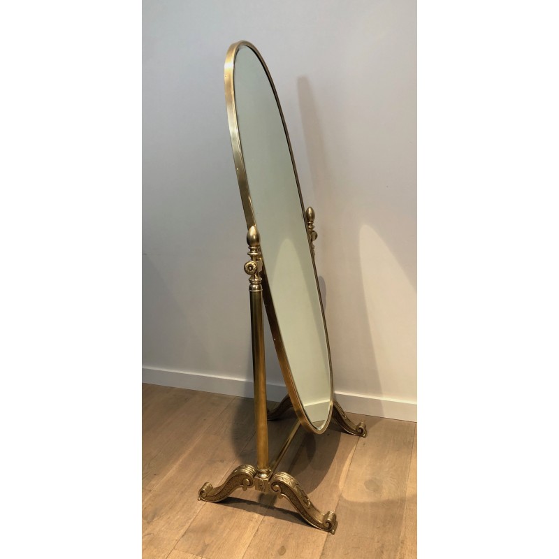 Important Empire Style Bronze and Brass Psyché Mirror, French Work, Circa 1880