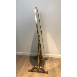 Important Miroir Psyché de Style Empire en Bronze et Laiton, Travail Français, Vers 1880