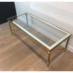 Neoclassical Style Brass Coffee Table with Glass Top and Mirrored Border, French Work, Circa 1970