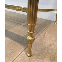 Table Basse de Style Néoclassique en Laiton, Plateau de Verre Bordé Miroir, Travail Français, Vers 1970