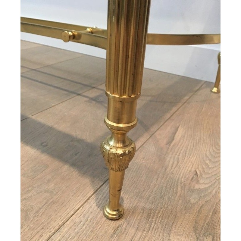 Neoclassical Style Brass Coffee Table with Glass Top and Mirrored Border, French Work, Circa 1970