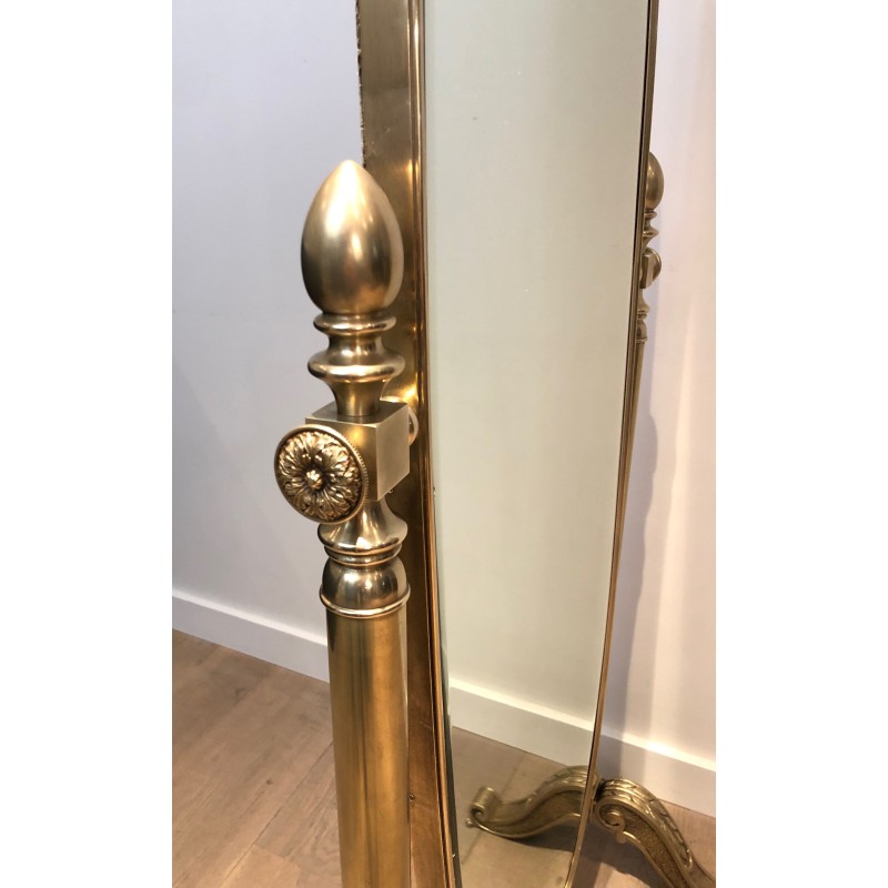 Important Miroir Psyché de Style Empire en Bronze et Laiton, Travail Français, Vers 1880