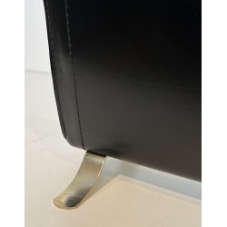 Black Leather and Gilt Metal Magazine Rack, in the Style of Jacques Adnet, French Work, Circa 1950