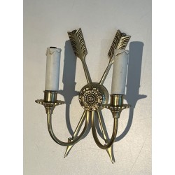 Pair of Empire Style Bronze Crossed-Arrow Wall Sconces | French Work, circa 1950