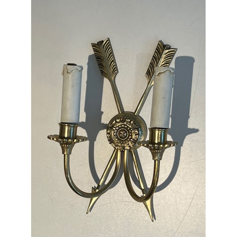 Paire d'Appliques Bronze aux Flèches Croisées Style Empire | Travail Français, vers 1950