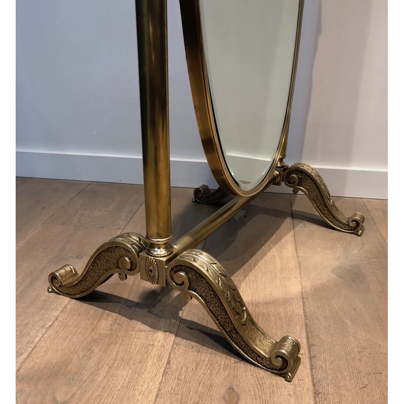 Important Empire Style Bronze and Brass Psyché Mirror, French Work, Circa 1880