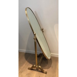 Important Empire Style Bronze and Brass Psyché Mirror, French Work, Circa 1880