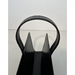 Black Leather and Gilt Metal Magazine Rack, in the Style of Jacques Adnet, French Work, Circa 1950