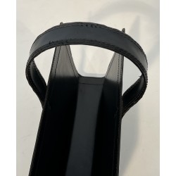 Black Leather and Gilt Metal Magazine Rack, in the Style of Jacques Adnet, French Work, Circa 1950