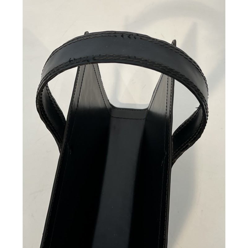 Black Leather and Gilt Metal Magazine Rack, in the Style of Jacques Adnet, French Work, Circa 1950