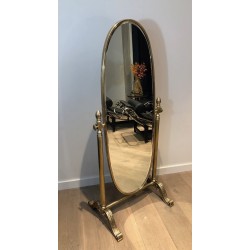 Important Empire Style Bronze and Brass Psyché Mirror, French Work, Circa 1880