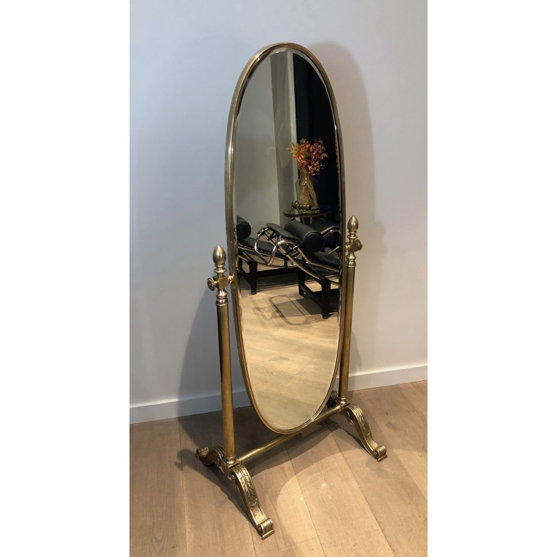 Important Miroir Psyché de Style Empire en Bronze et Laiton, Travail Français, Vers 1880