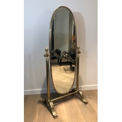 Important Empire Style Bronze and Brass Psyché Mirror, French Work, Circa 1880