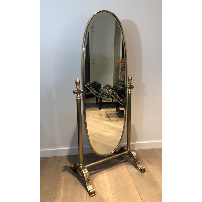 Important Miroir Psyché de Style Empire en Bronze et Laiton, Travail Français, Vers 1880