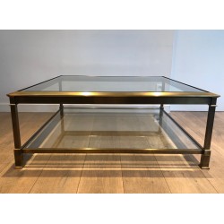 Table Basse Carrée en Acier Patiné Doré, Travail Français, Vers 1970