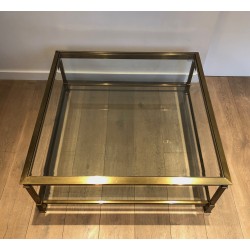 Gold Patinated Steel Square Coffee Table, French Work, Circa 1970