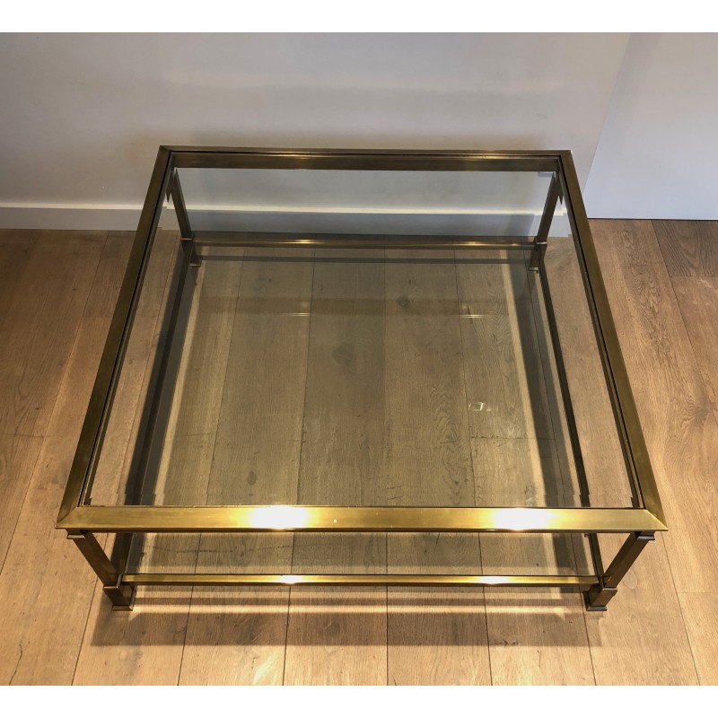 Gold Patinated Steel Square Coffee Table, French Work, Circa 1970