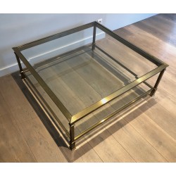 Gold Patinated Steel Square Coffee Table, French Work, Circa 1970