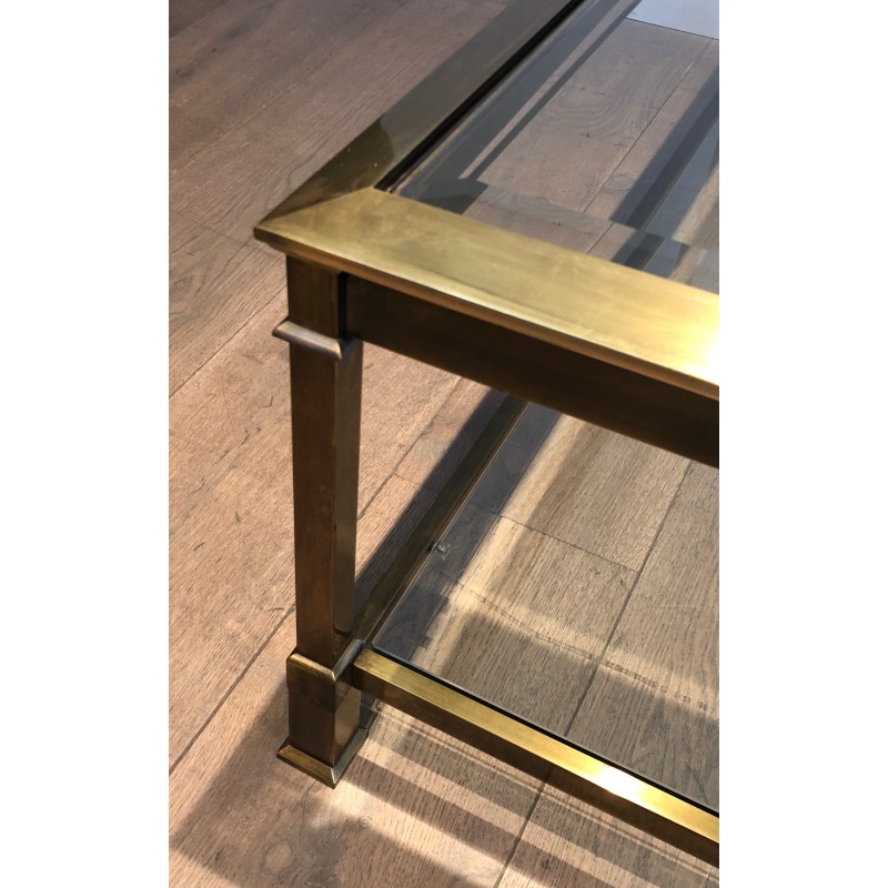 Table Basse Carrée en Acier Patiné Doré, Travail Français, Vers 1970