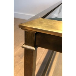 Gold Patinated Steel Square Coffee Table, French Work, Circa 1970
