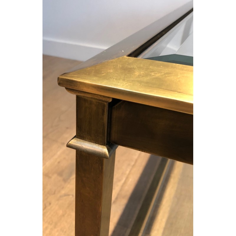 Table Basse Carrée en Acier Patiné Doré, Travail Français, Vers 1970