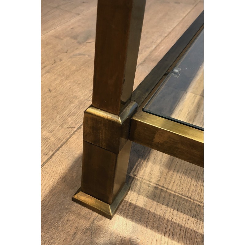 Table Basse Carrée en Acier Patiné Doré, Travail Français, Vers 1970