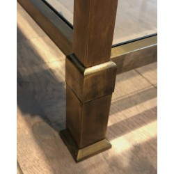 Table Basse Carrée en Acier Patiné Doré, Travail Français, Vers 1970