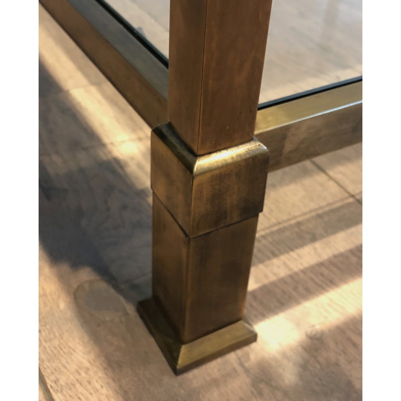 Gold Patinated Steel Square Coffee Table, French Work, Circa 1970
