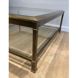 Table Basse Carrée en Acier Patiné Doré, Travail Français, Vers 1970
