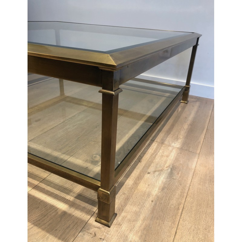 Table Basse Carrée en Acier Patiné Doré, Travail Français, Vers 1970