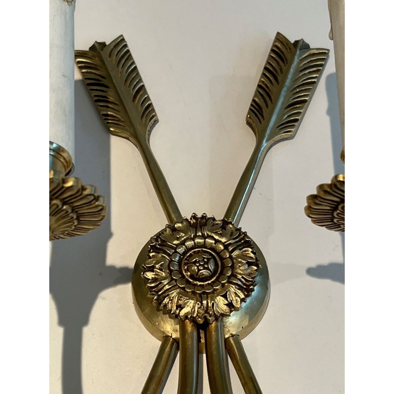 Paire d'Appliques Bronze aux Flèches Croisées Style Empire | Travail Français, vers 1950