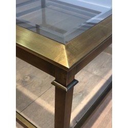 Table Basse Carrée en Acier Patiné Doré, Travail Français, Vers 1970