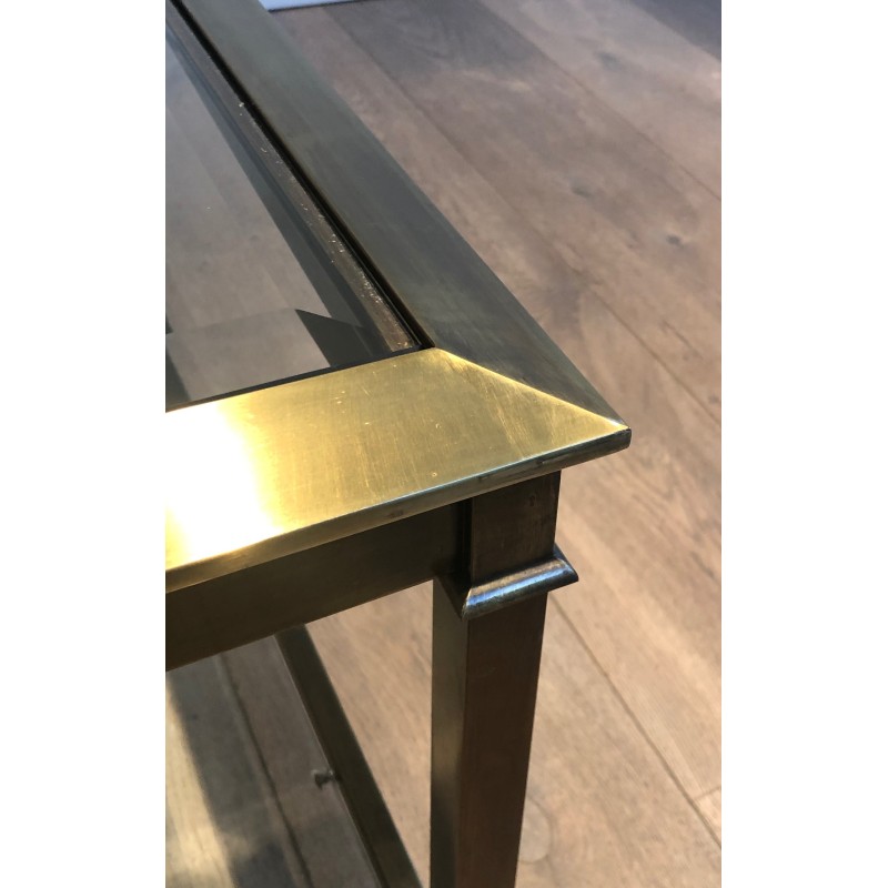 Table Basse Carrée en Acier Patiné Doré, Travail Français, Vers 1970