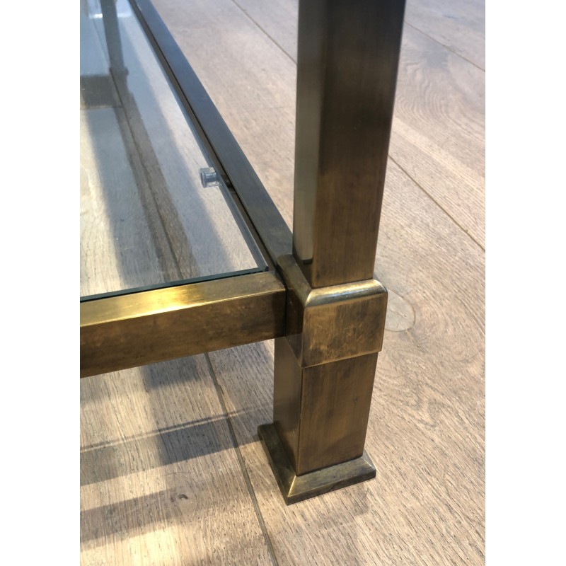 Table Basse Carrée en Acier Patiné Doré, Travail Français, Vers 1970