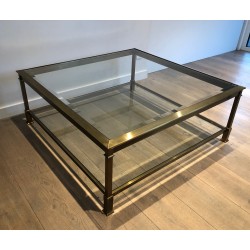Gold Patinated Steel Square Coffee Table, French Work, Circa 1970