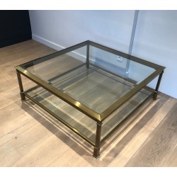 Table Basse Carrée en Acier Patiné Doré, Travail Français, Vers 1970